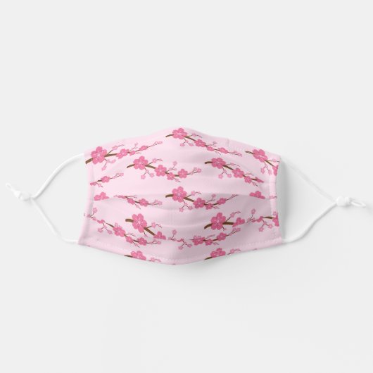 Pink Cherry Blossom Floral Adult Cloth Face Mask (Front, Unfolded)