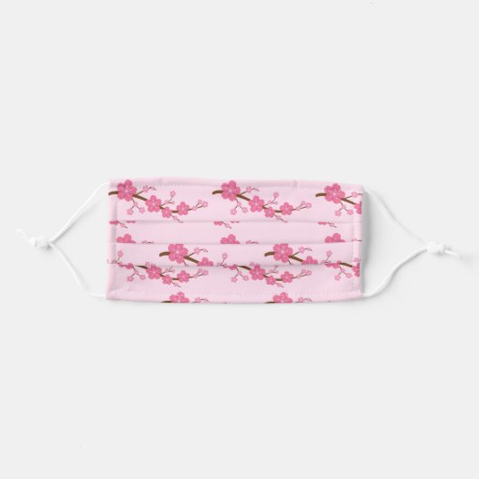Pink Cherry Blossom Floral Adult Cloth Face Mask (Front, Folded)