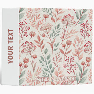 Pink Cherry Blossom, Floral and Leaves Pattern 3 Ring Binder