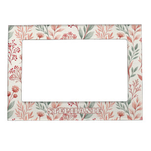 Pink Cherry Blossom, Floral and Leaves Pattern Magnetic Frame