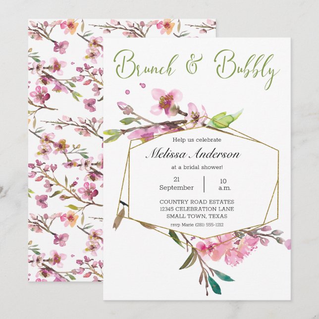 Pink Cherry Blossom Floral Bridal Brunch (Front/Back)