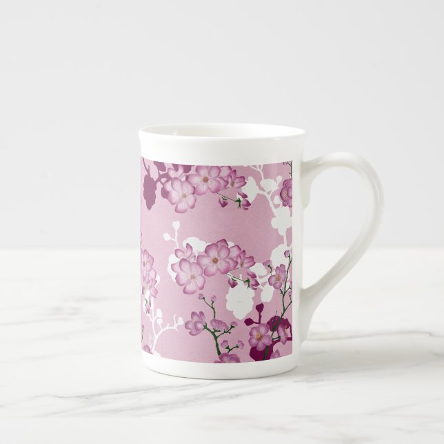 Pink Cherry Blossom - Floral Bridal Gift Bone China Mug (Right)