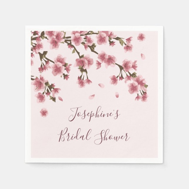 Pink Cherry Blossom Floral Bridal Shower Napkins (Front)