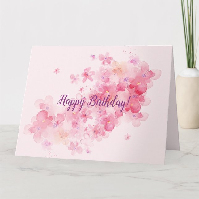 Pink cherry blossom floral card (Front)
