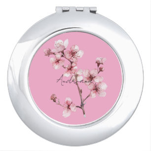 Pink Cherry Blossom Floral Compact Mirror
