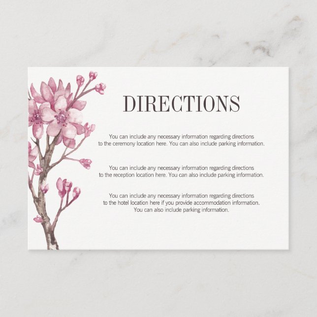Pink Cherry Blossom Floral Directions Enclosure Card (Front)