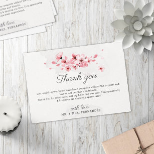 Pink cherry blossom floral elegant chic wedding thank you card