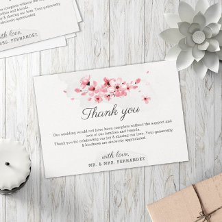 Pink cherry blossom floral elegant chic wedding thank you card