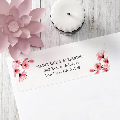 Pink cherry blossom floral elegant return address label