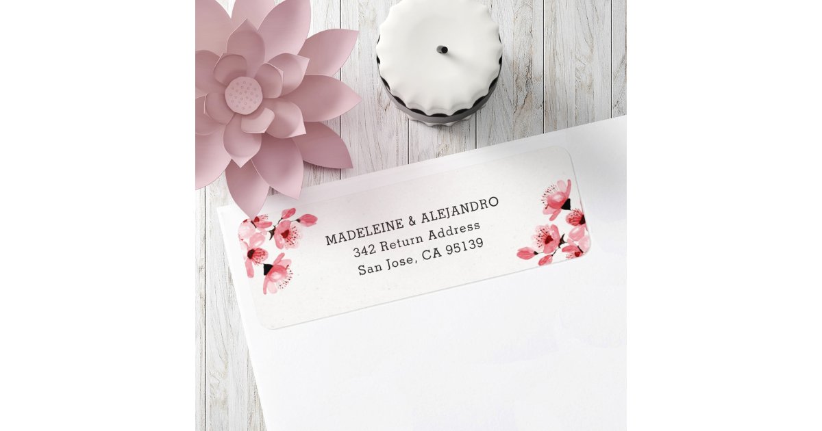 Pink cherry blossom floral elegant return address label | Zazzle