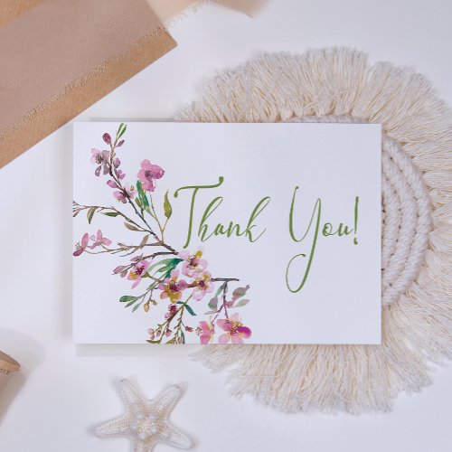 Pink Cherry Blossom Floral Elegant Thank You Card