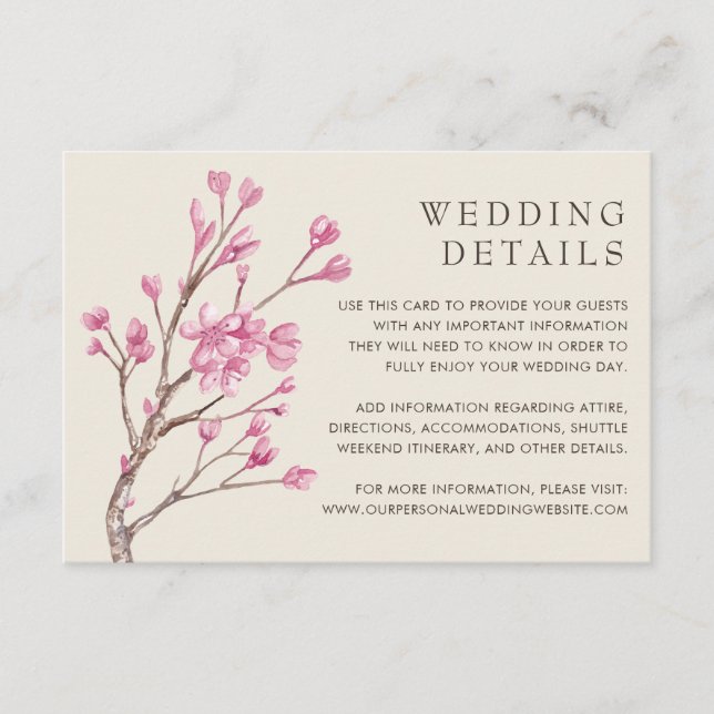 Pink Cherry Blossom Floral Elegant Wedding Enclosure Card (Front)