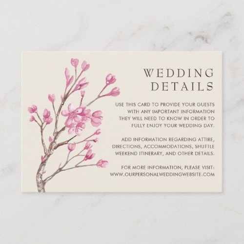 Pink Cherry Blossom Floral Elegant Wedding Enclosure Card