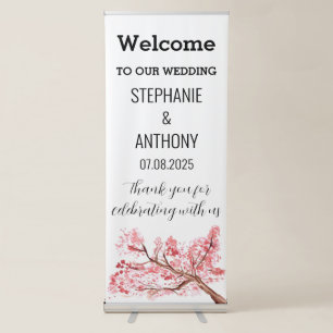 Pink Cherry Blossom Floral Elegant Wedding Retractable Banner