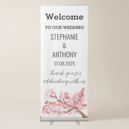 Pink Cherry Blossom Floral Elegant Wedding Retractable Banner