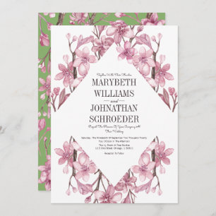 Pink Cherry Blossom Floral Frame Wedding Invitation