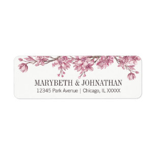 Pink Cherry Blossom Floral Frame Wedding Label
