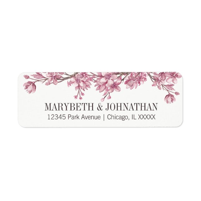 Pink Cherry Blossom Floral Frame Wedding Label (Front)