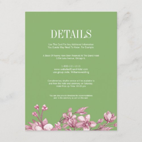 Pink Cherry Blossom Floral Green Details Enclosure Card