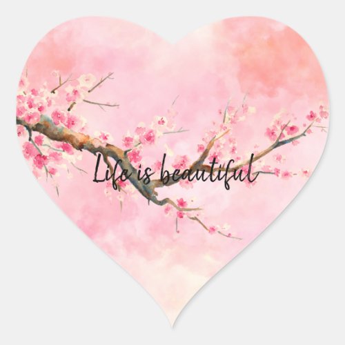 Pink Cherry Blossom Floral    Heart Sticker