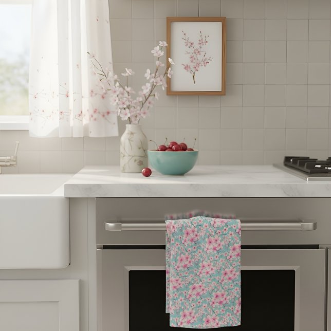 Pink Cherry Blossom Floral  Kitchen Towel (Creator Uploaded)