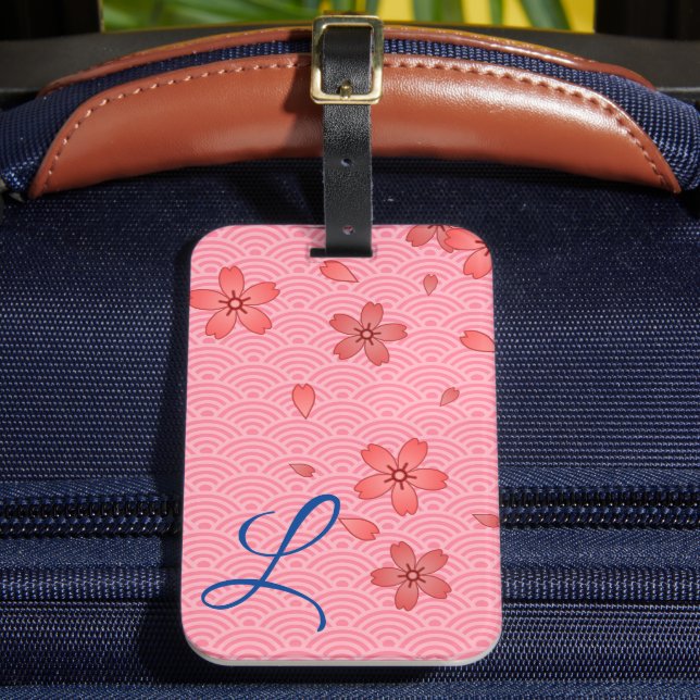 Pink Cherry Blossom Floral Luggage Tag (Front Insitu 2)
