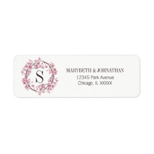 Pink Cherry Blossom Floral Monogram Wedding Label
