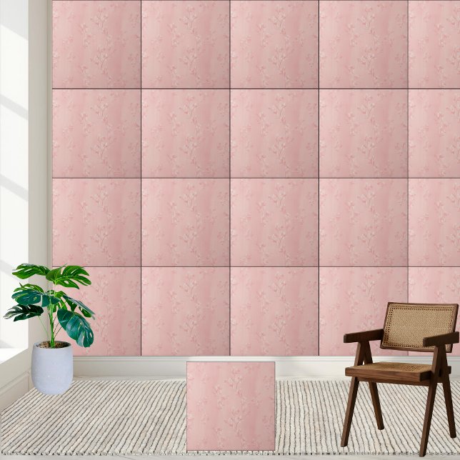 Pink Cherry Blossom Floral Pattern  Ceramic Tile (Pink Cherry Blossom Floral Pattern Ceramic Tile)