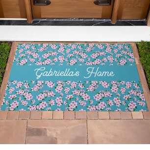Pink cherry blossom Floral Pattern Name Doormat