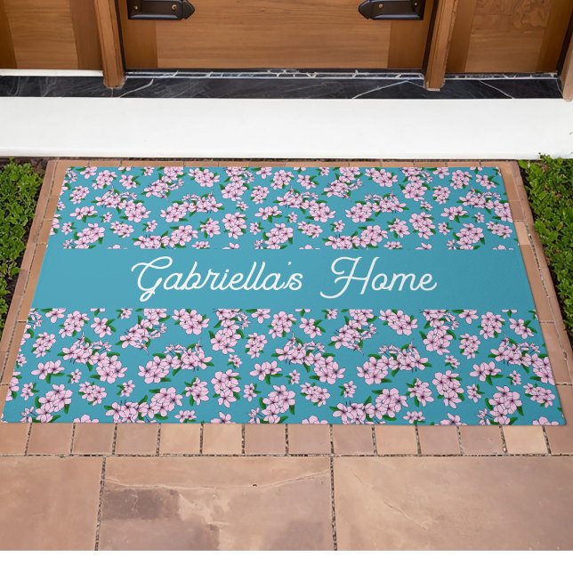 Pink cherry blossom Floral Pattern Name Doormat (Creator Uploaded)