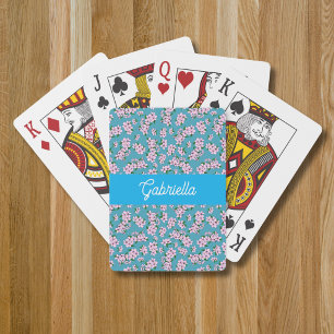 Pink cherry blossom Floral Pattern Name Poker Cards