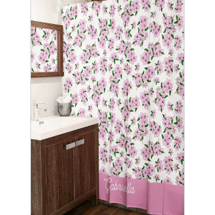 Pink cherry blossom Floral Pattern Name Shower Curtain