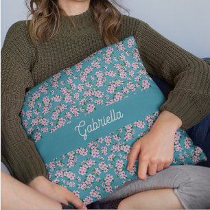 Pink cherry blossom Floral Pattern Name Throw Pillow