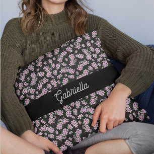 Pink cherry blossom Floral Pattern Name Throw Pillow