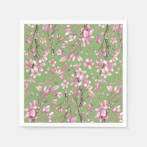 Pink Cherry Blossom Floral Print Paper Napkin