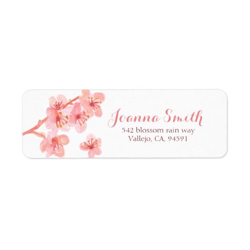 Pink cherry blossom floral return address label