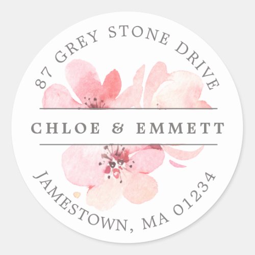 Pink Cherry Blossom Floral Return Address Label