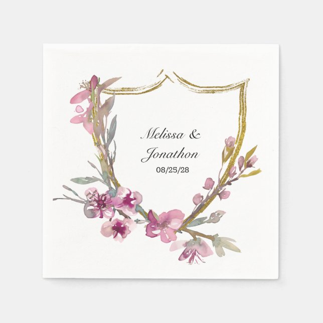 Pink Cherry Blossom Floral Romantic Wedding Napkins (Front)