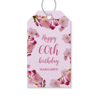 Pink Cherry Blossom Floral Sakura Happy Birthday Gift Tags