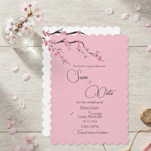 Pink Cherry Blossom Floral Sakura Watercolor  Save The Date