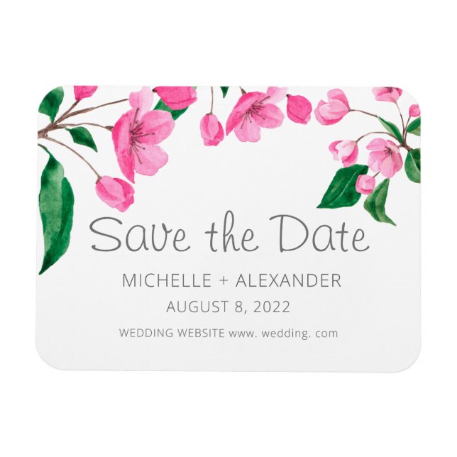 Pink Cherry Blossom. Floral Spring save the date Magnet (Horizontal)
