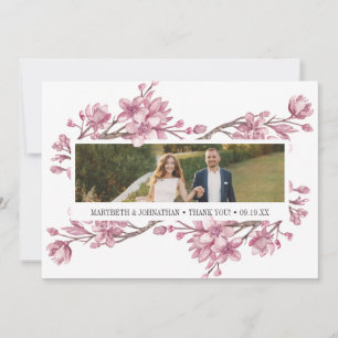 Pink Cherry Blossom Floral Thank You Photo Card