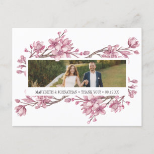 Pink Cherry Blossom Floral Thank You Photo Invitation Postcard