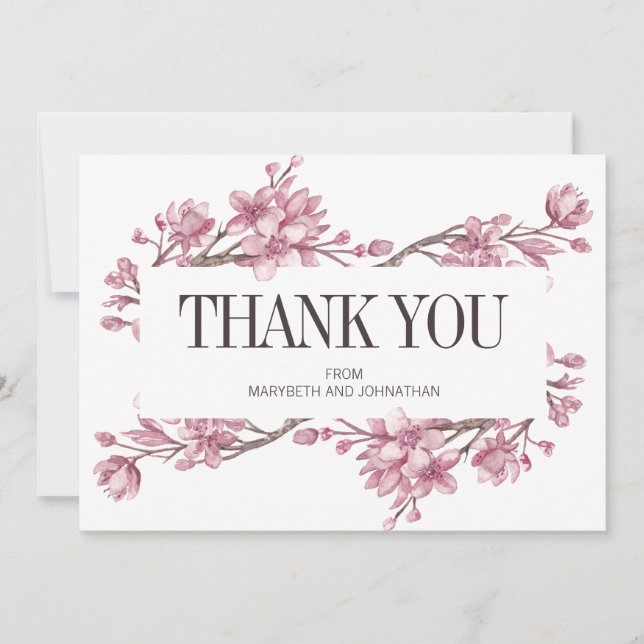 Pink Cherry Blossom Floral Thank You Wedding (Front)