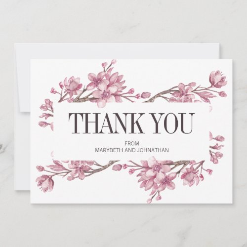 Pink Cherry Blossom Floral Thank You Wedding