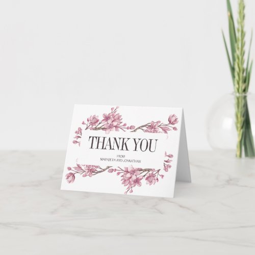 Pink Cherry Blossom Floral Thank You Wedding Card