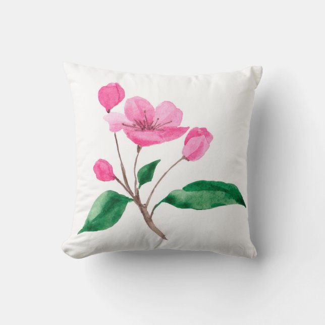 Pink Cherry Blossom Floral Throw Pillow (Front)