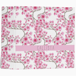 Pink Cherry Blossom Floral Watercolor Monogram 3 Ring Binder