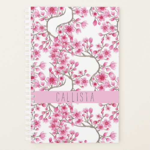 Pink Cherry Blossom Floral Watercolor Monogram Planner