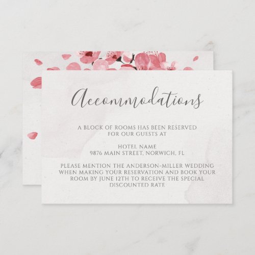 Pink Cherry Blossom Floral Wedding Accommodations Enclosure Card